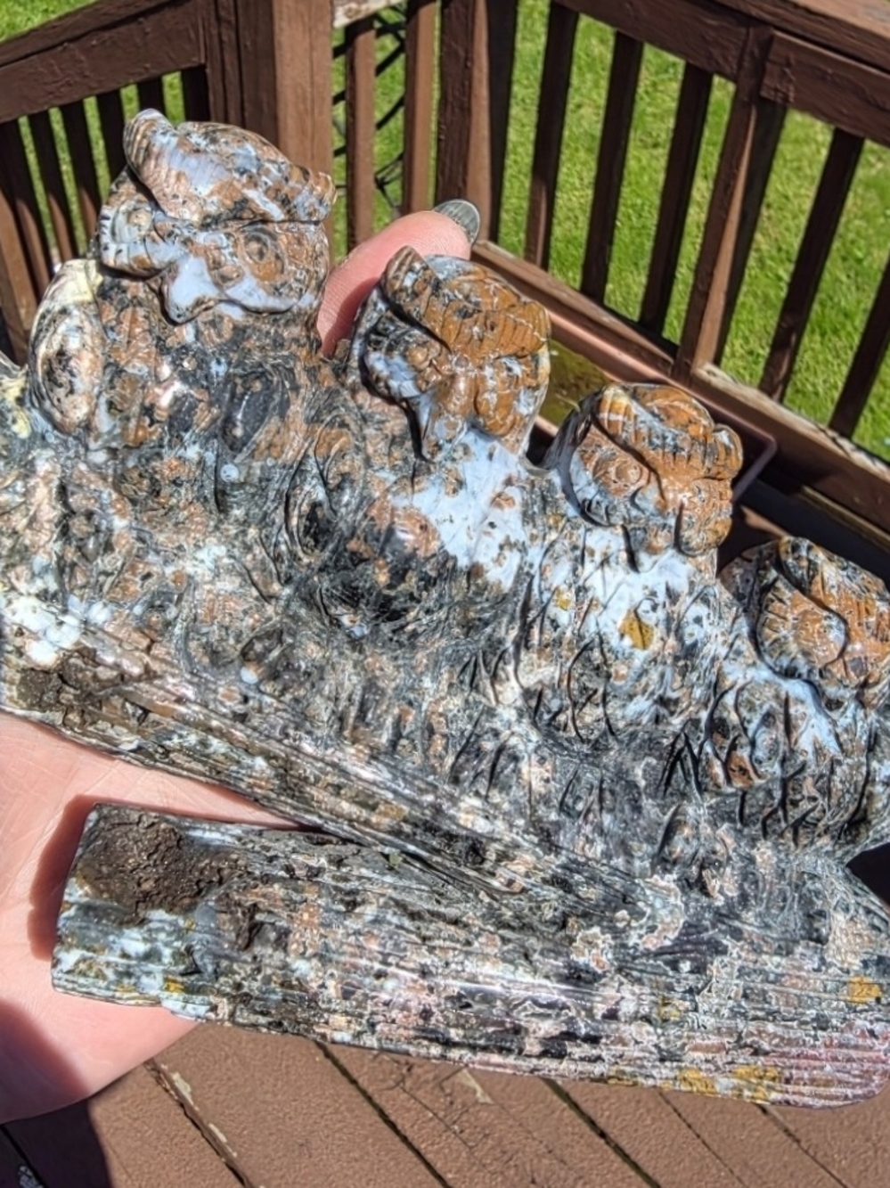 RARE HUGE 8th Vein Ocean Jasper Crystal Handcarved Owl & Branch Specimen Mineral